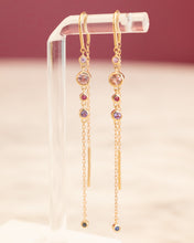 Load image into Gallery viewer, 9ct Yellow Gold Multicoloured Natural Gemstone Thread Earrings