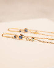 Load image into Gallery viewer, 9ct Yellow Gold Topaz &amp; Sapphire Thread Earrings