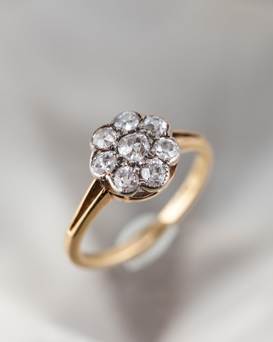 Antique Daisy Ring Old European Cut Diamonds Flower Ring Delross Design Jewellers 18ct Gold