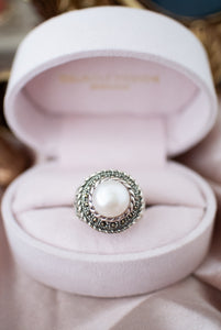 Sterling Silver Pearl & Marcasite Ring