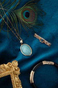 9ct Gold Vintage Teal Chalcedony Enhancer Pendant, Delross Design Jeweller, Brisbane Jeweller, Chermside Jeweller, Custom Jewellery