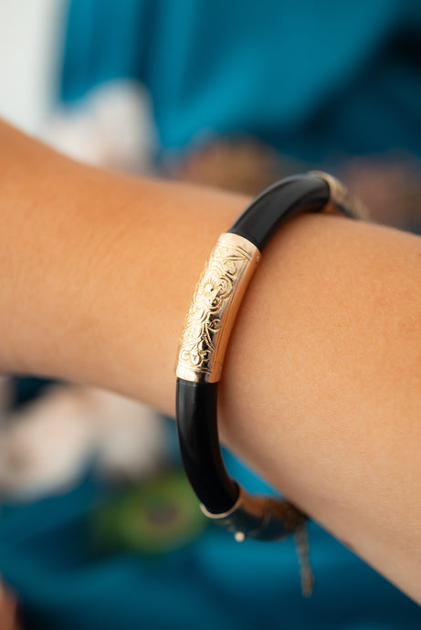 Handmade Vintage 14ct Rose Gold Black Coral Bangle, Delross Design Jeweller, Brisbane Jeweller, Chermside Jeweller, Custom Jewellery