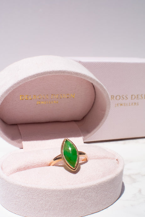 Delross Design Jeweller, Brisbane Jeweller, Chermside Jeweller, Custom Jewellery, 9ct Rose Gold Jade Ring
