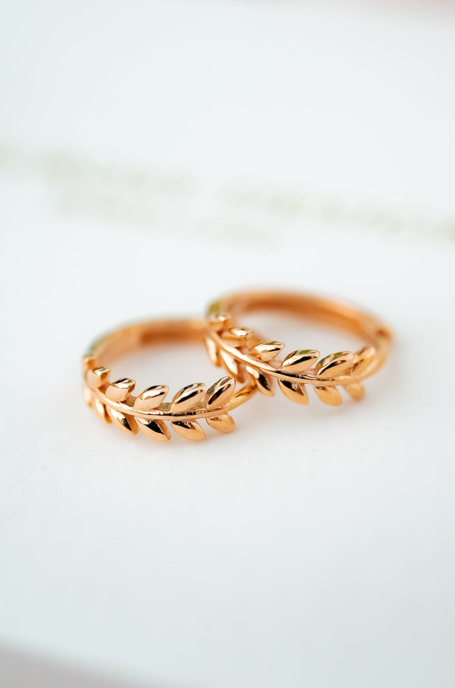 9ct Rose Gold Leaf Huggie Earrings, Delross Design Jeweller, Brisbane Jeweller, Chermside Jeweller, Custom Jewellery