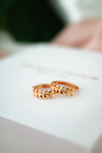 9ct Rose Gold Leaf Huggie Earrings, Delross Design Jeweller, Brisbane Jeweller, Chermside Jeweller, Custom Jewellery