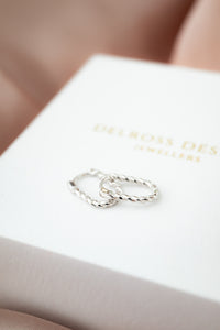 9ct White Gold Twist Huggie Earrings, Delross Design Jeweller, Brisbane Jeweller, Chermside Jeweller, Custom Jewellery 