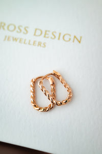 9ct Rose Gold Twist Huggie Earrings, Delross Design Jeweller, Brisbane Jeweller, Chermside Jeweller, Custom Jewellery 
