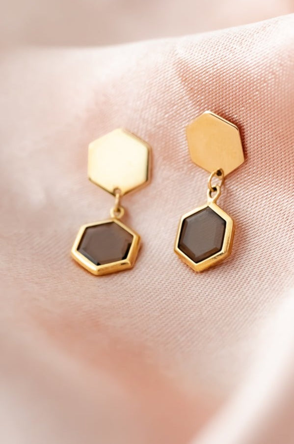 9ct Gold Natural Smokey Quartz Stud Drop Earrings, Delross Design Jeweller, Brisbane Jeweller, Chermside Jeweller, Custom Jewellery