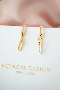 9ct Gold Link Drop Stud Earrings, Delross Design Jeweller, Brisbane Jeweller, Chermside Jeweller, Custom Jewellery