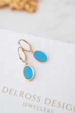 Load image into Gallery viewer, 9ct Gold Turquoise Drop Huggie Earring, Delross Design Jeweller, Brisbane Jeweller, Chermside Jeweller, Custom Jewellery