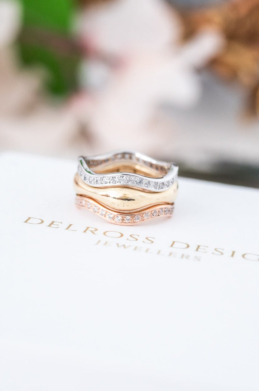 14ct Tri-Colour Gold & Diamond 3 Ring Set, Delross Design Jeweller, Brisbane Jeweller, Chermside Jeweller, Custom Jewellery