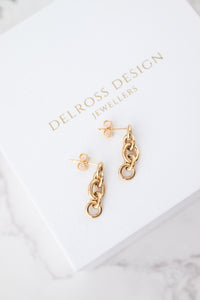 9ct Gold Link Drop Stud Earrings, Delross Design Jeweller, Brisbane Jeweller, Chermside Jeweller, Custom Jewellery