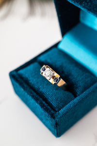 18ct Gold & Platinum Vintage DiamonDelross Design Jeweller, Brisbane Jeweller, Chermside Jeweller, Custom Jewelleryd & Sapphire Ring, 