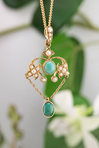 15ct Gold Antique Art Nouveau Pearl & Turquoise Pendant, 
Delross Design Jewellers, Brisbane Jewellers, Custom Brisbane Jewellers, Brisbane Jewellery Repairs, Chermside West Jewellers  
