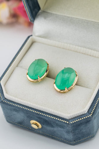 14ct Gold Natural Chrysoprase Cabochon Stud Earrings, 
Delross Design Jewellers, Brisbane Jewellers, Custom Brisbane Jewellers, Brisbane Jewellery Repairs, Chermside West Jewellers  
