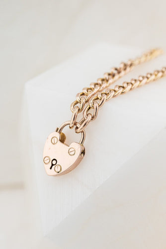 9ct Rose Gold Vintage Curb Link Padlock Heart Baby Bracelet, Delross Design Jewellers, Brisbane Jewellers, Custom Brisbane Jewellers, Brisbane Jewellery Repairs, Chermside West Jewellers  