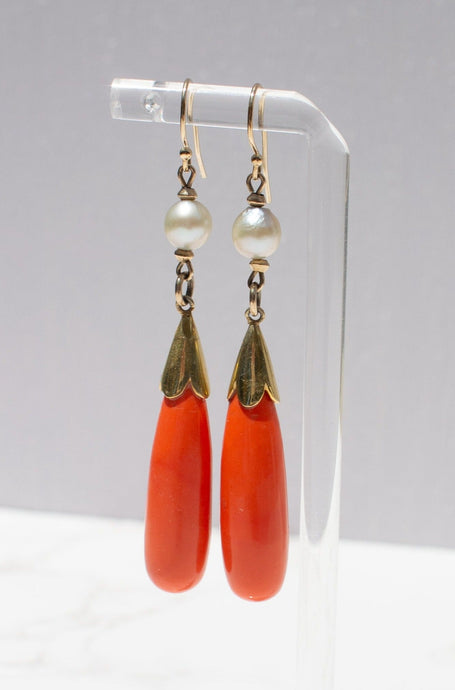 Delross Design Jeweller, Brisbane Jeweller, Chermside Jeweller, Custom Jewellery, 9ct Gold Pearl Coral Vintage Earrings