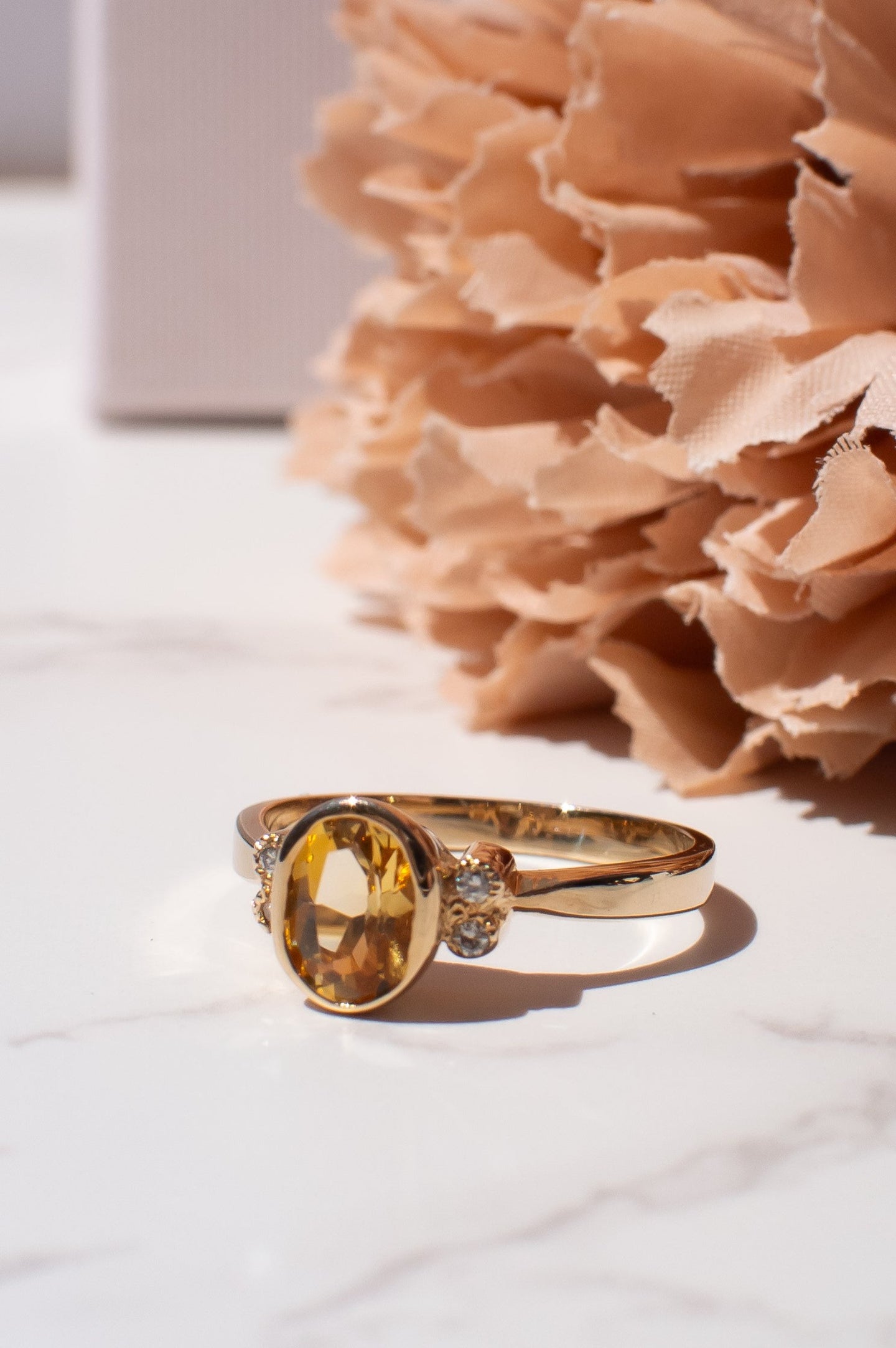 9ct Gold Citrine & Diamond Gold Ring