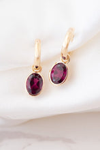 Load image into Gallery viewer, 9ct Gold 1.50ct Rhodolite Garnet Huggie Drop Earrings, 
Delross Design Jewellers, Brisbane Jewellers, Custom Brisbane Jewellers, Brisbane Jewellery Repairs, Chermside West Jewellers  
