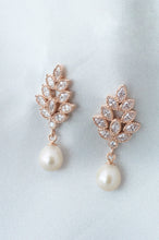 Load image into Gallery viewer, Rose Gold Plated Sterling Silver Cubic Zirconia Pearl Stud Earrings