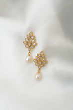 Load image into Gallery viewer, Yellow Gold Plated Sterling Silver Cubic Zirconia Pearl Stud Earrings