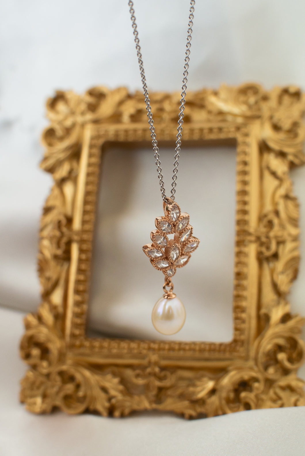 Rose Gold Plated Cubic Zirconia with Pearl Pendant