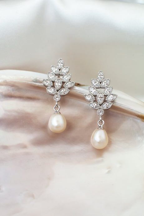 Sterling Silver Cubic Zirconia Pearl Stud Earrings