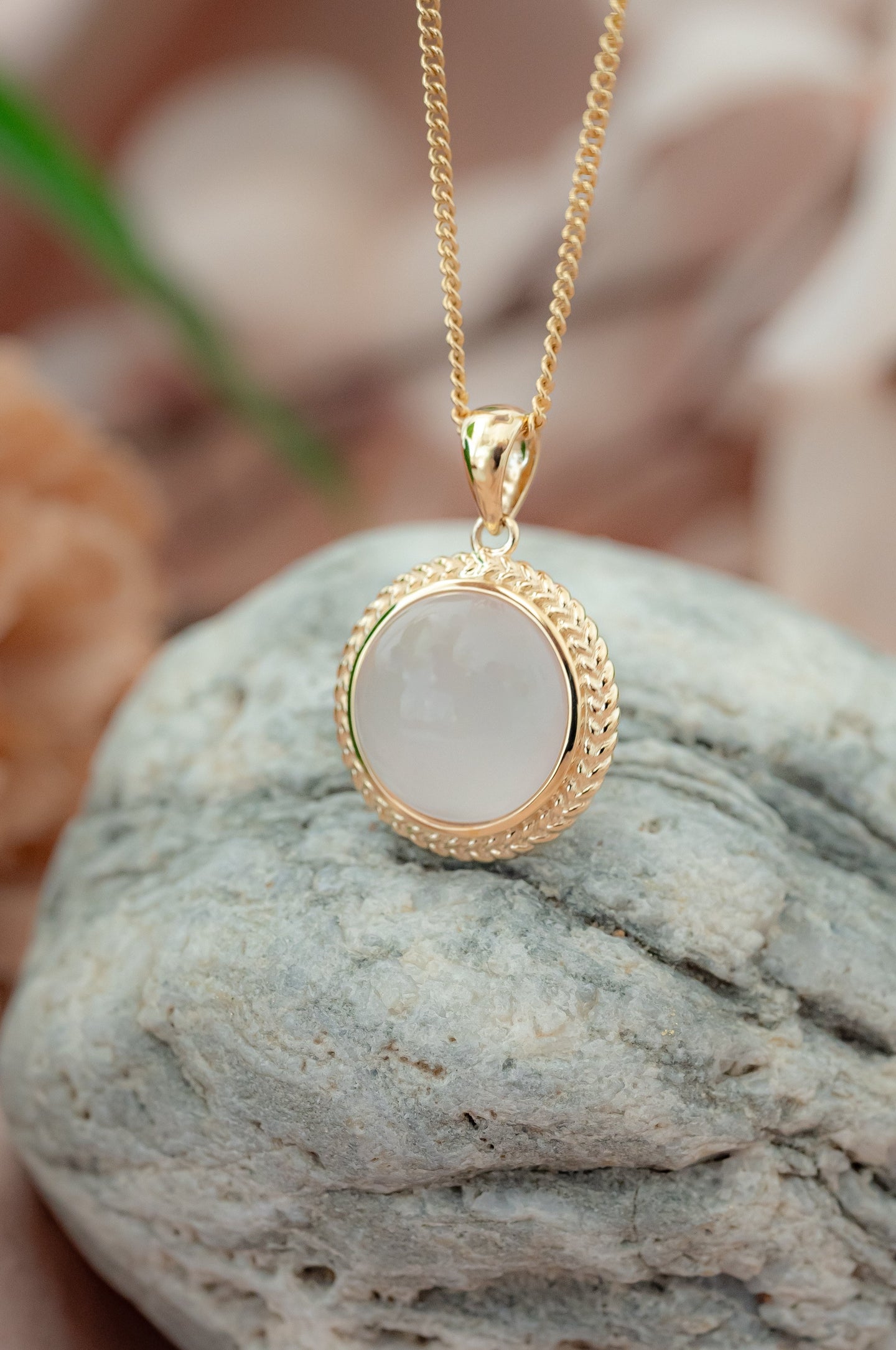 9ct Gold Cabochon Rose Quartz Pendant, Delross Design Jewellers, Chermside West Jewellers, Custom Jewellers