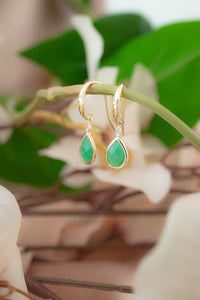 9ct Gold Chrysoprase and Diamond Hook Earrings, delross design Jewellers, Brisbane Jeweller, Chermside west Jewellers