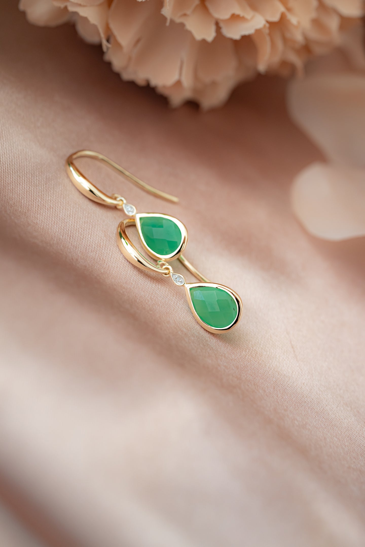 9ct Gold Chrysoprase and Diamond Hook Earrings, delross design Jewellers, Brisbane Jeweller, Chermside west Jewellers