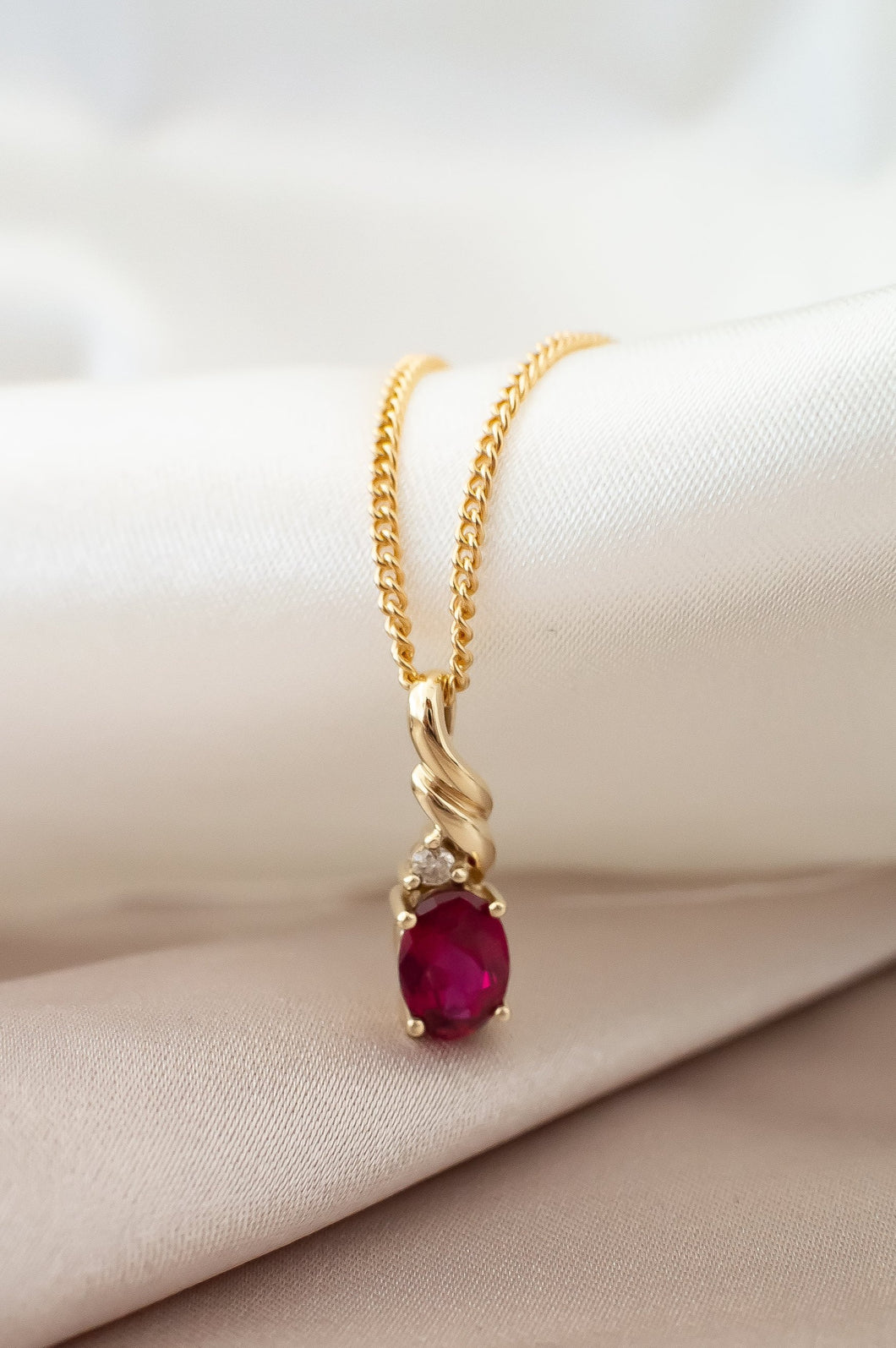9ct Gold Synthetic Ruby & Diamond Pendant,  Delross Design Jeweller, Brisbane Jeweller, Chermside Jeweller, Custom Jewellery 