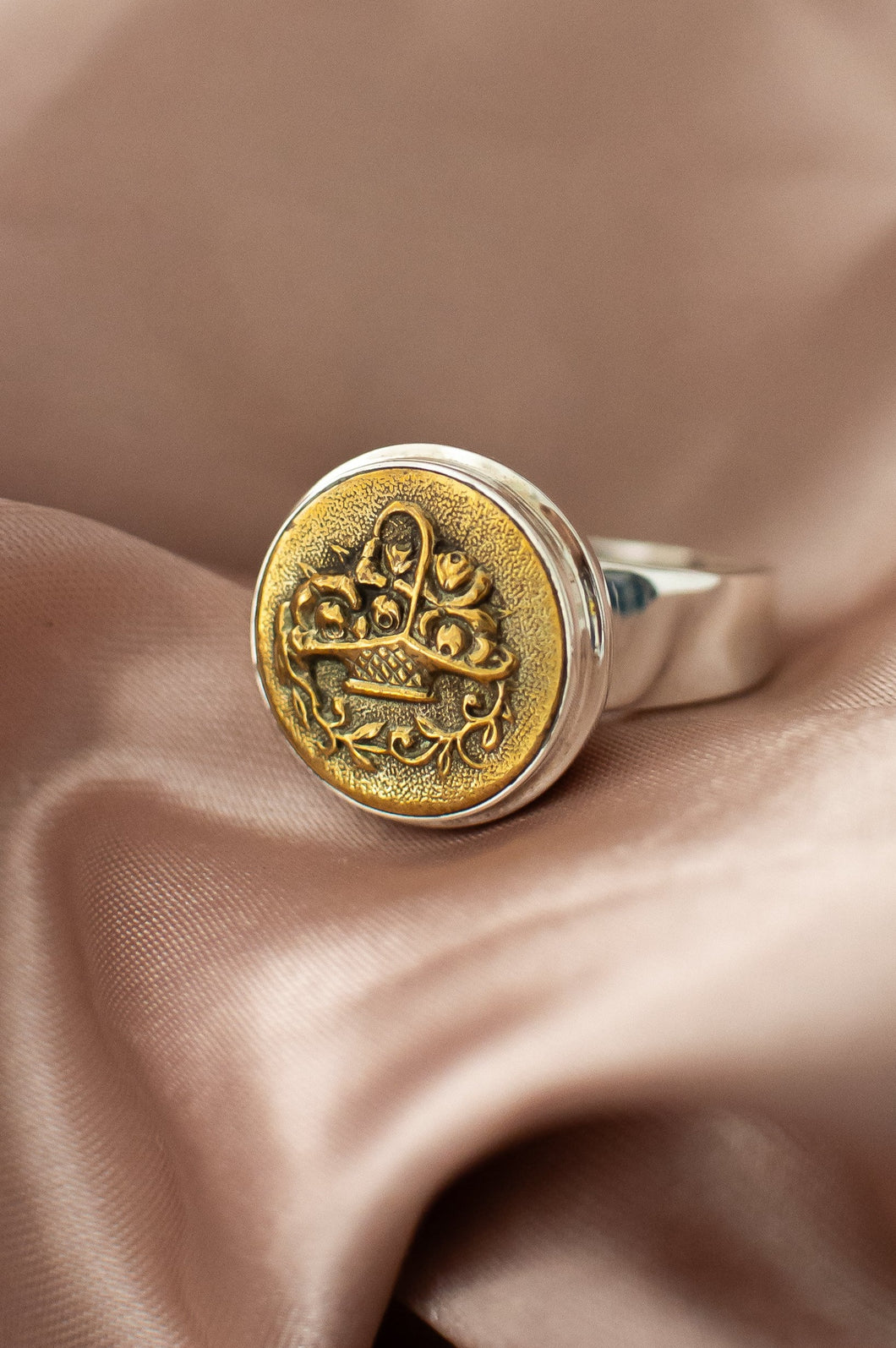 Antique Handmade Sterling Silver French Gilded Button Ring, Delross Design Jeweller, Brisbane Jeweller, Chermside Jeweller, Custom Jewellery