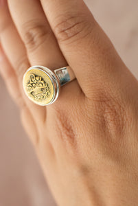 Handmade Sterling Silver Antique French Gilded Button Ring
