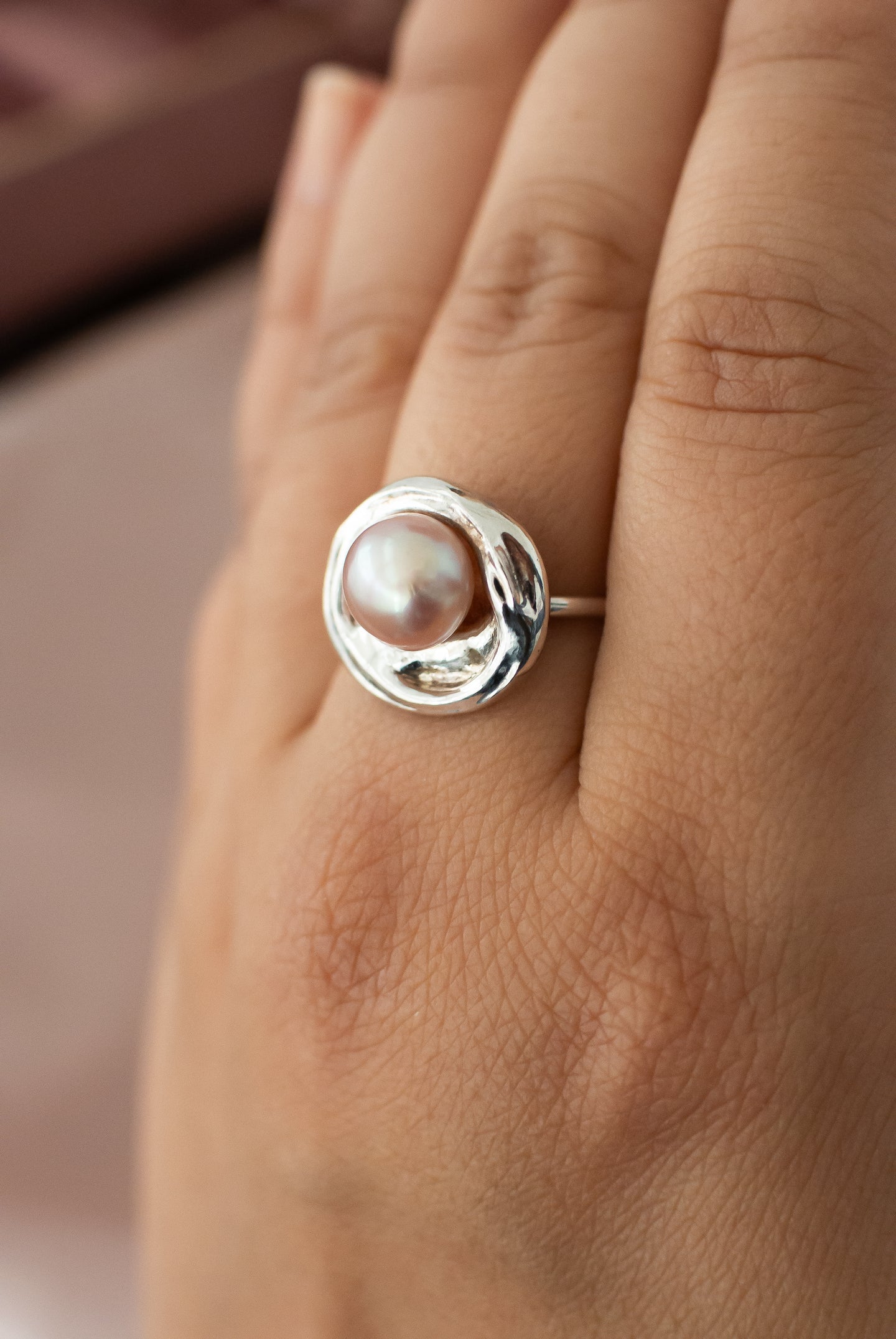 Handmade Sterling Silver Freshwater Pink Pearl Ring, Delross Design Jeweller, Brisbane Jeweller, Chermside Jeweller, Custom Jewellery