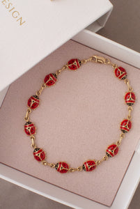 14ct Gold Red Enamel Lady Bug Bracelet,  Delross Design Jeweller, Brisbane Jeweller, Chermside Jeweller, Custom Jewellery