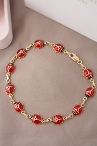 14ct Gold Red Enamel Lady Bug Bracelet,  Delross Design Jeweller, Brisbane Jeweller, Chermside Jeweller, Custom Jewellery