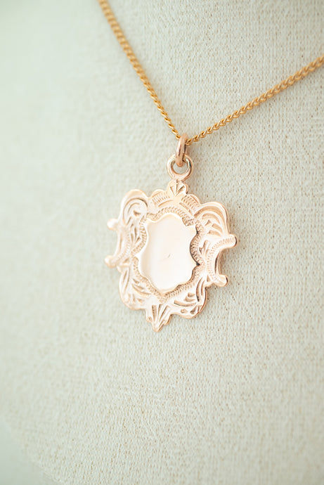 9ct Rose Gold Vintage Shield Pendant, Delross Design Jewellers, Brisbane Jewellers, Brisbane Custom Jewellery