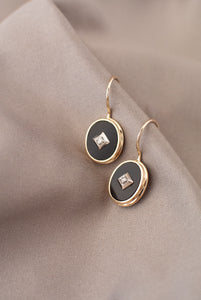 9ct Gold Onyx & Diamond Hook Earrings, Delross Design Jeweller, Brisbane Jeweller, Chermside Jeweller, Custom Jewellery