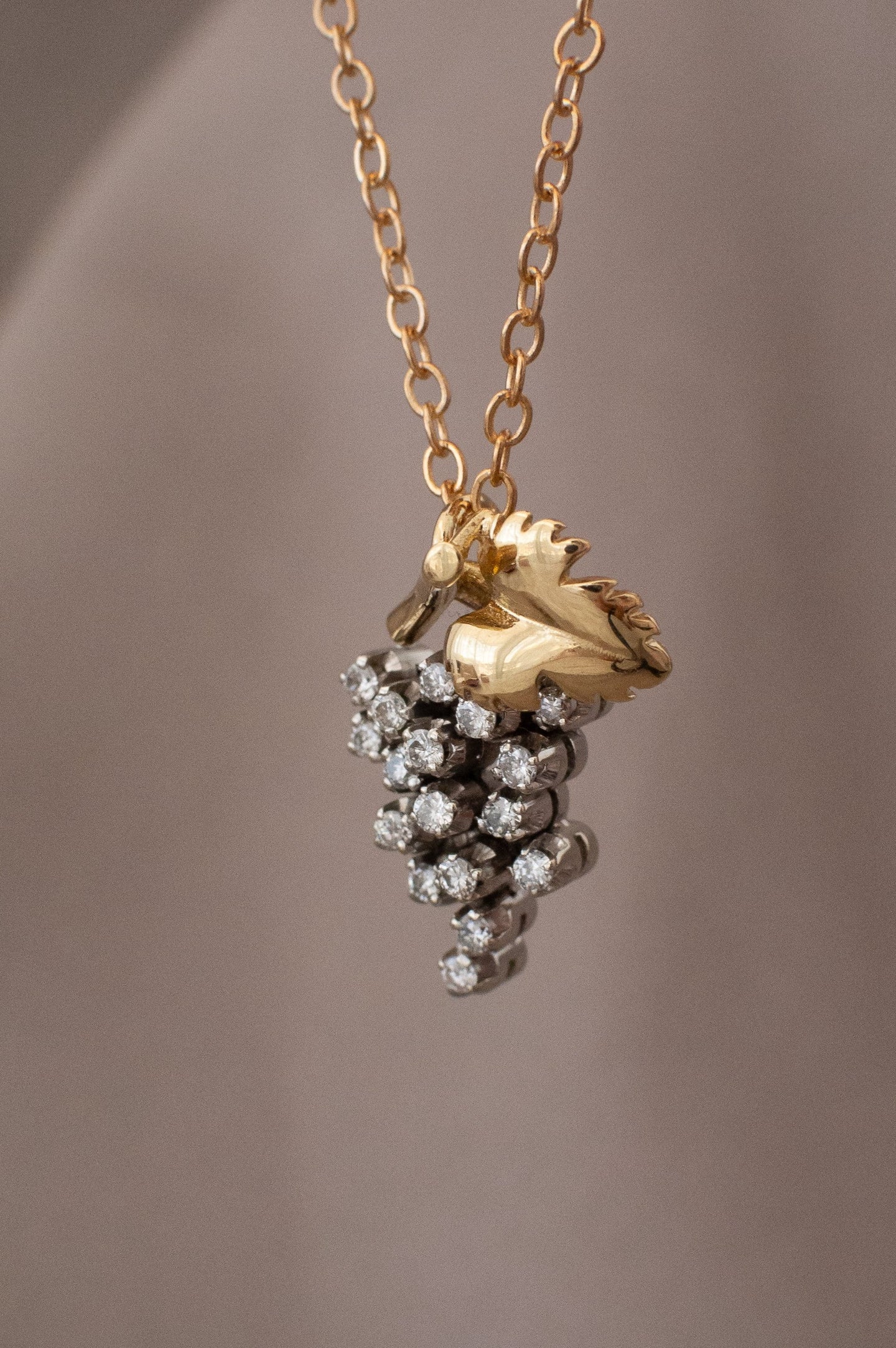 Handmade 18ct Gold Diamond Grapes Pendant, Delross Design Jeweller, Brisbane Jeweller, Chermside Jeweller, Custom Jewellery 