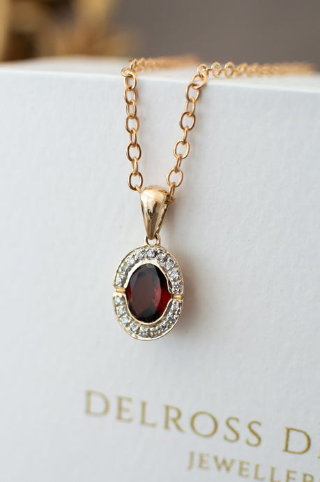 9ct Gold Pyrope Garnet & Diamond Pendant,  Delross Design Jeweller, Brisbane Jeweller, Chermside Jeweller, Custom Jewellery