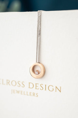 18ct Rose & White Gold Argyle Pink Diamond Necklace, Delross Design Jewellers, Chermside West Jewellers, Brisbane Jewellers