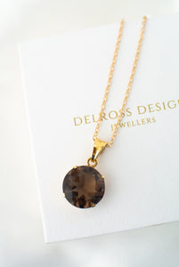 9ct Gold Round Smokey Quartz Pendant,  Delross Design Jeweller, Brisbane Jeweller, Chermside Jeweller, Custom Jewellery 