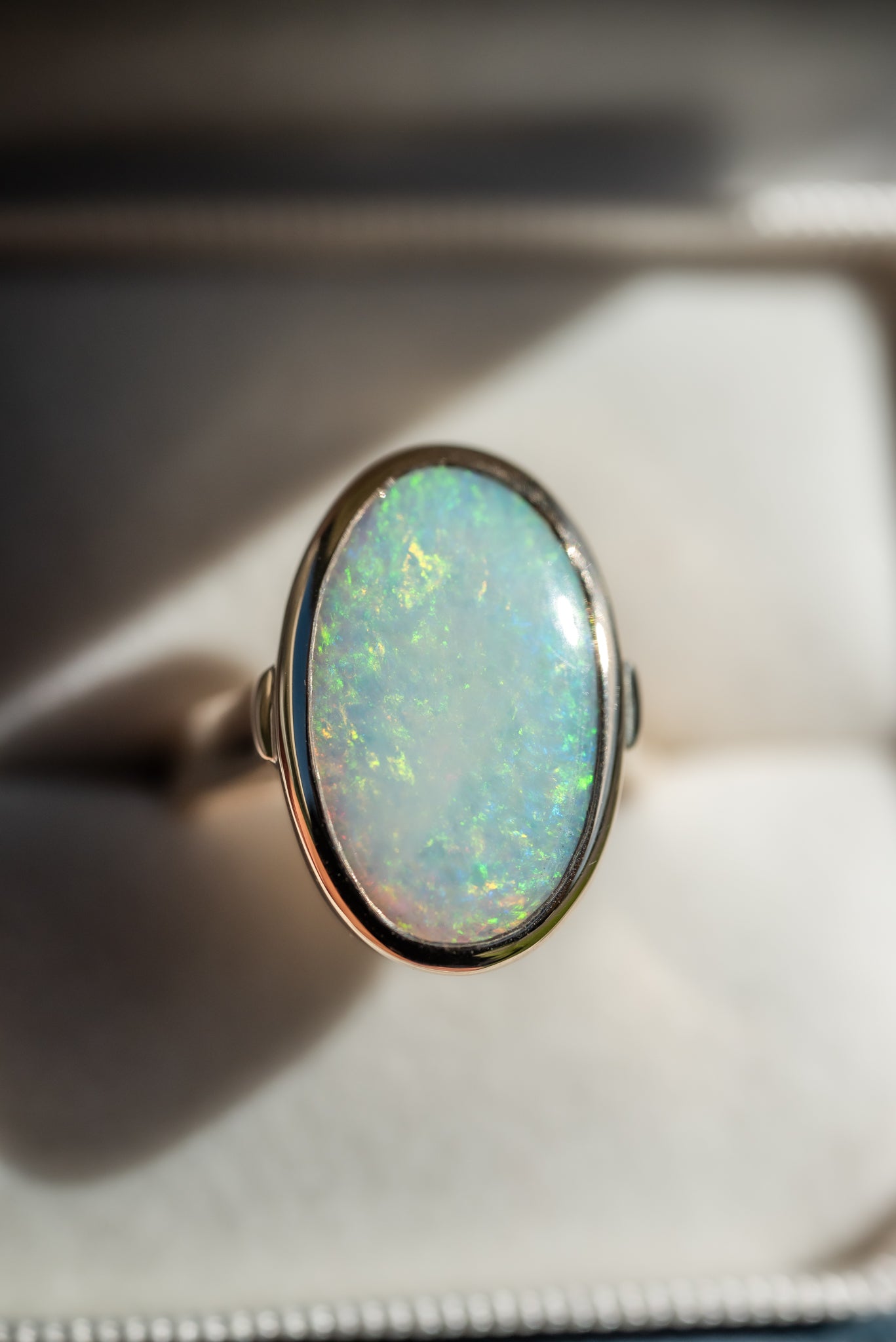 9ct Gold Solid White 4.3ct Lightning Ridge Opal Ring, Delross Design Jewellers, Chermside West Jewellers, Brisbane Custom Jewellers