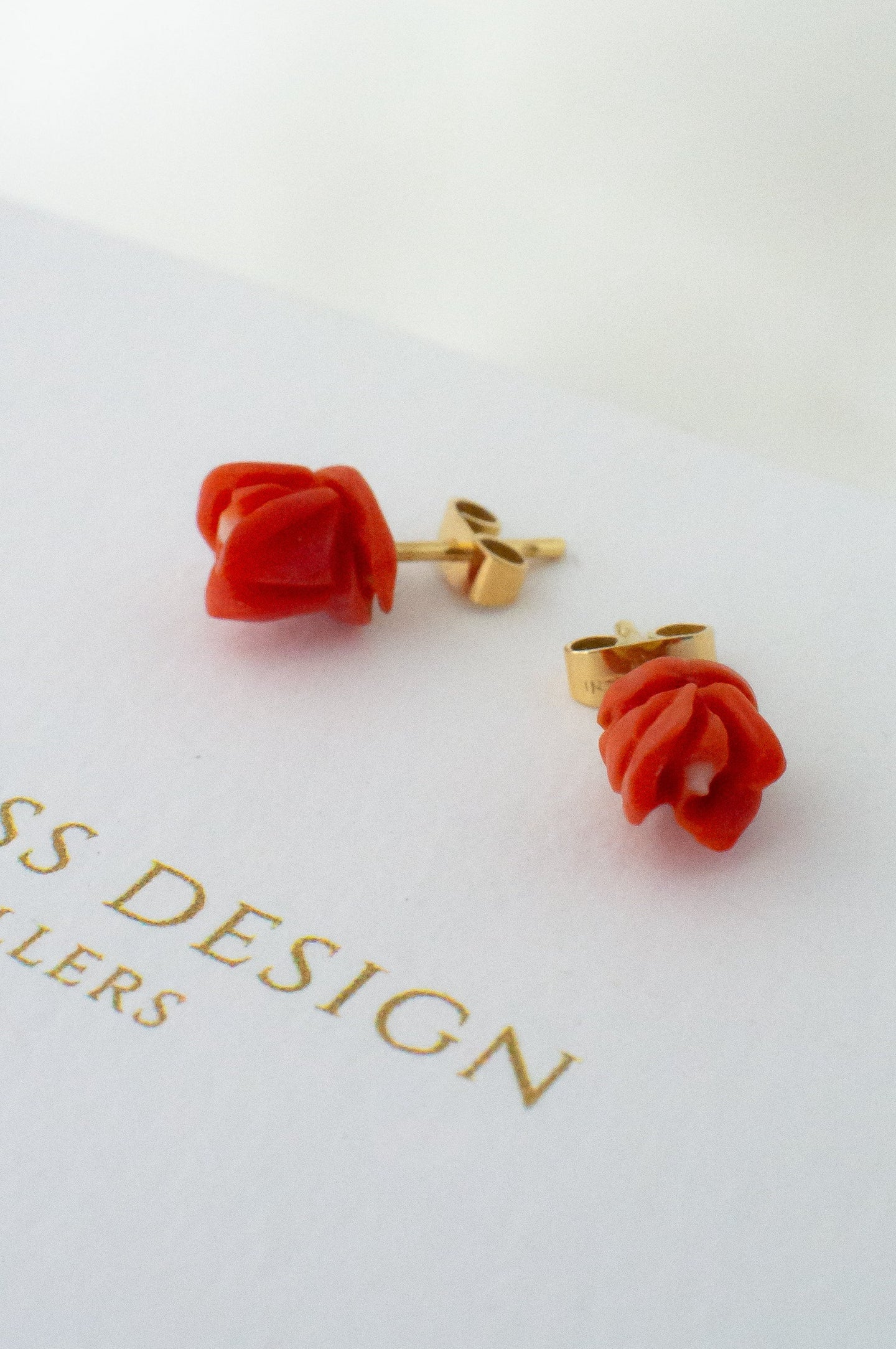 18ct Gold Antique Coral Stud Earrings, Delross Design Jeweller, Brisbane Jeweller, Chermside Jeweller, Custom Jewellery