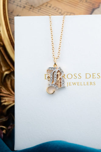 14ct Gold Diamond 'B' Pendant,  Delross Design Jewellers, Brisbane Jewellers, Custom Brisbane Jewellers, Brisbane Jewellery Repairs, Chermside West Jewellers  