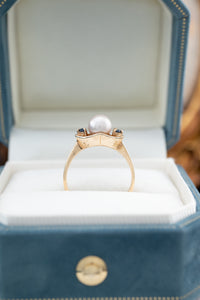 9ct Vintage Gold Akoya Pearl & Sapphire Ring,  Delross Design Jewellers, Brisbane Jewellers, Custom Brisbane Jewellers, Brisbane Jewellery Repairs, Chermside West Jewellers  