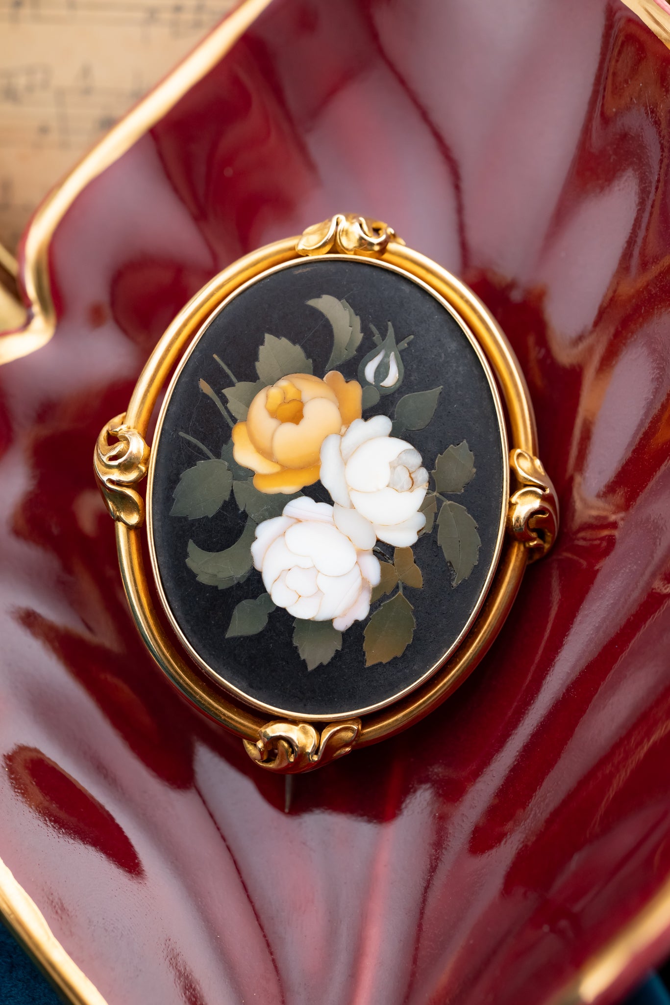 Antique Art Nouveau 18ct Gold Pietra Dura Brooch,  Delross Design Jewellers, Brisbane Jewellers, Custom Brisbane Jewellers, Brisbane Jewellery Repairs, Chermside West Jewellers  