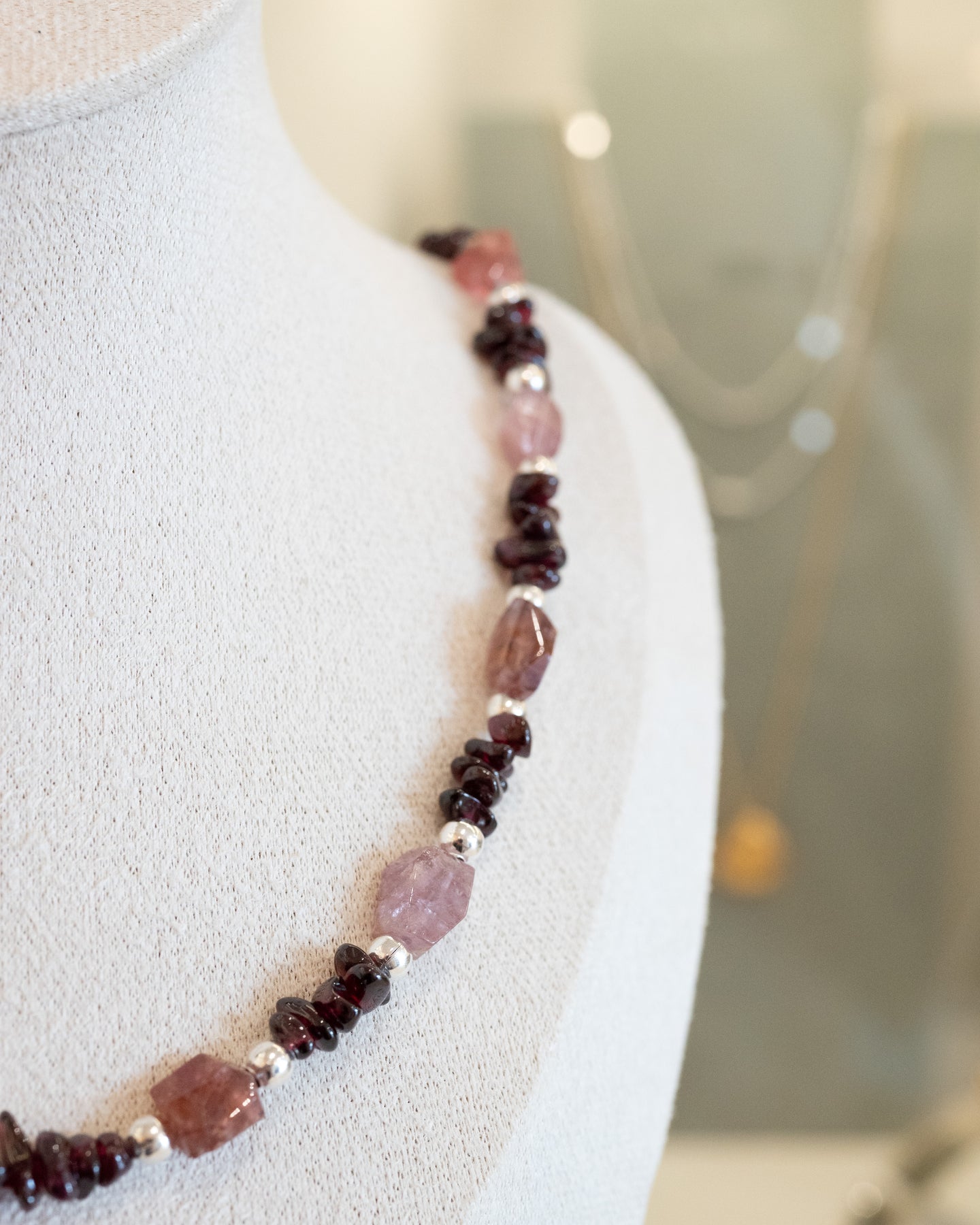 Natural Spinel & Garnet Strand Necklace w/Magnetic Clasp