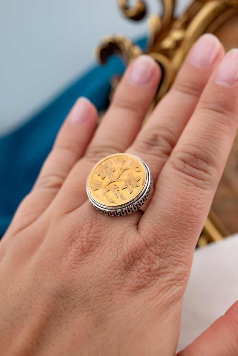 925 Sterling Silver Antique Button Ring