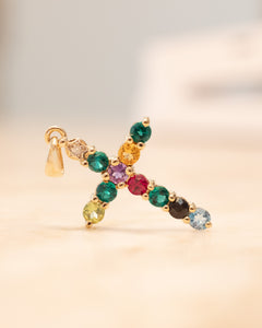 Vintage 9ct 'Dearest'/'Peace' Gemstone Cross Pendant